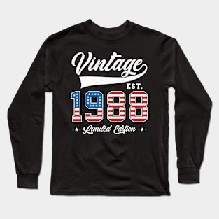 35th Birthday Patriotic Vintage 1988 USA Flag 4th of July Long Sleeve T-Shirt